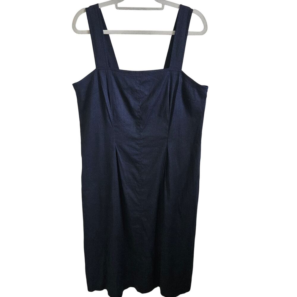 Vince Sleeveless Linen Blend Sheath Dress Navy Blue Square Neck Coastal Chic XL